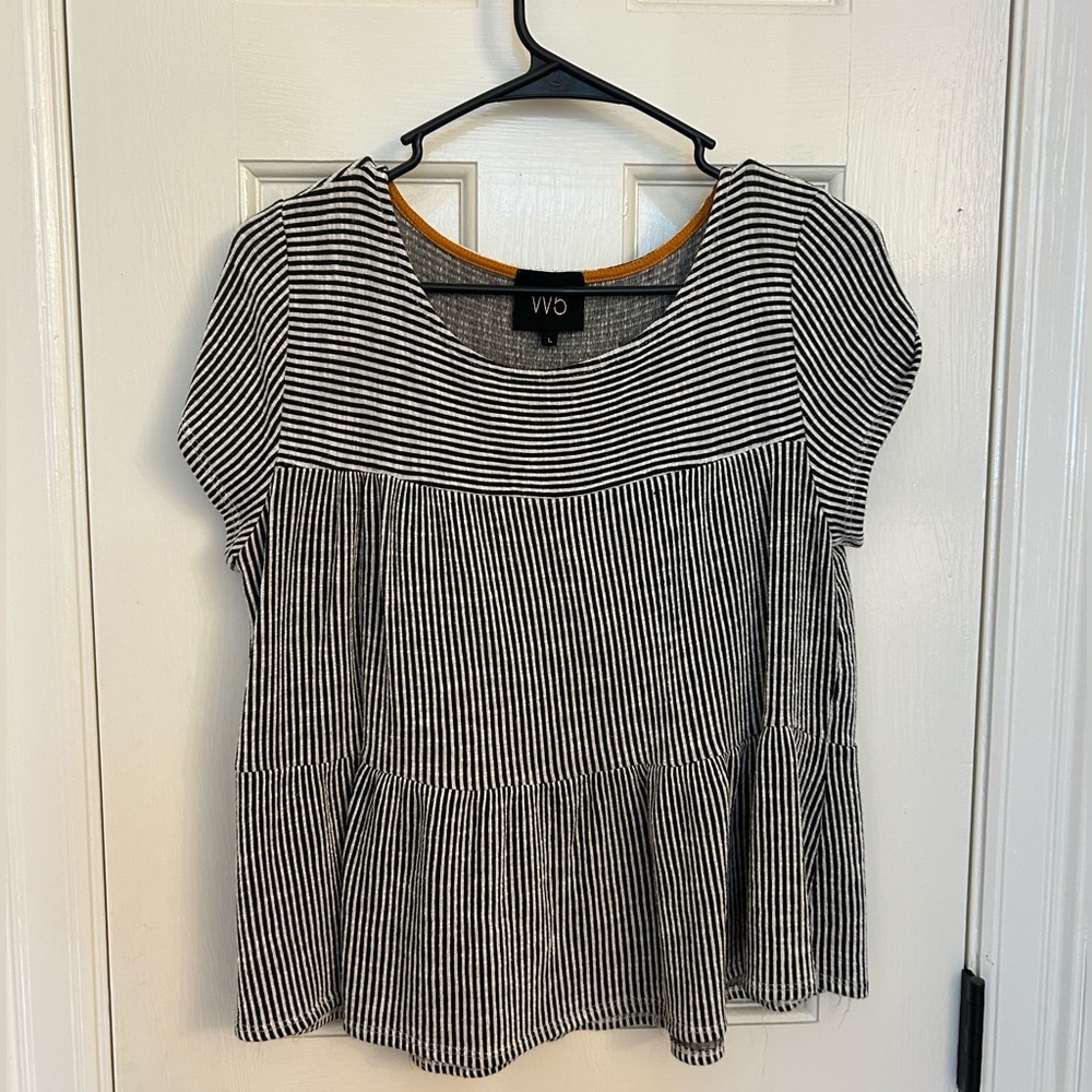 W5 blouse, navy & white stripes. Size L